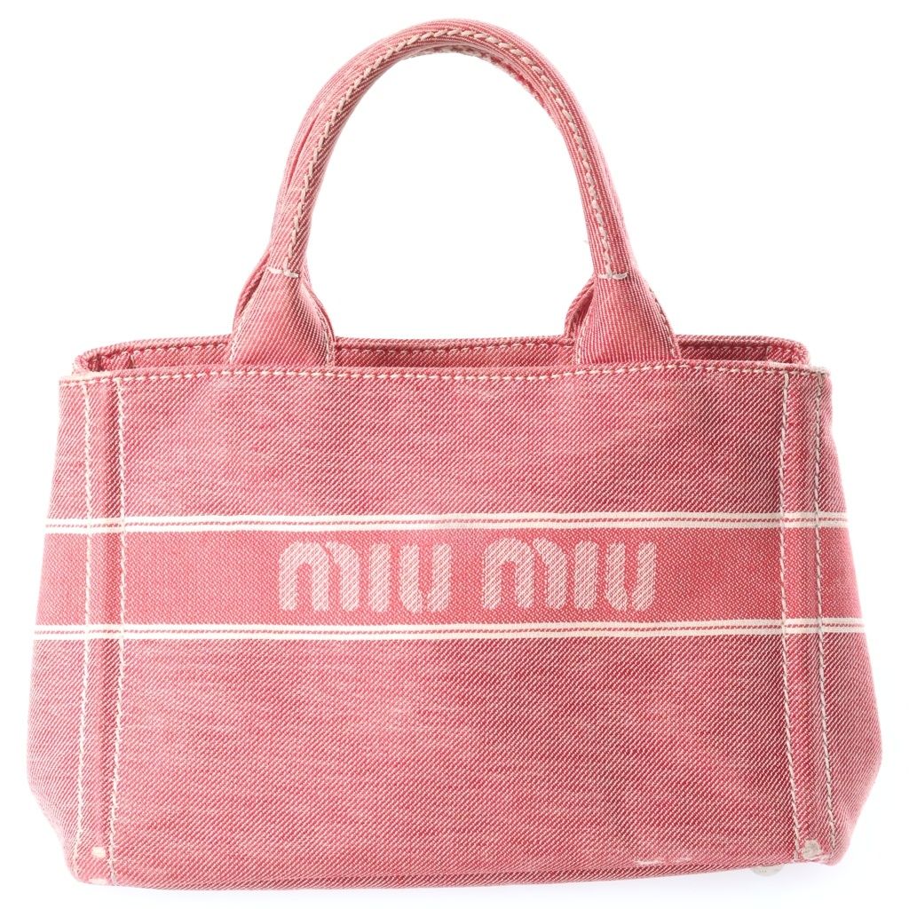 Miu Miu Jacquard Logo Denim 2-Way Bag Pink