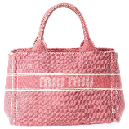 Miu Miu Jacquard Logo Denim 2-Way Bag Pink