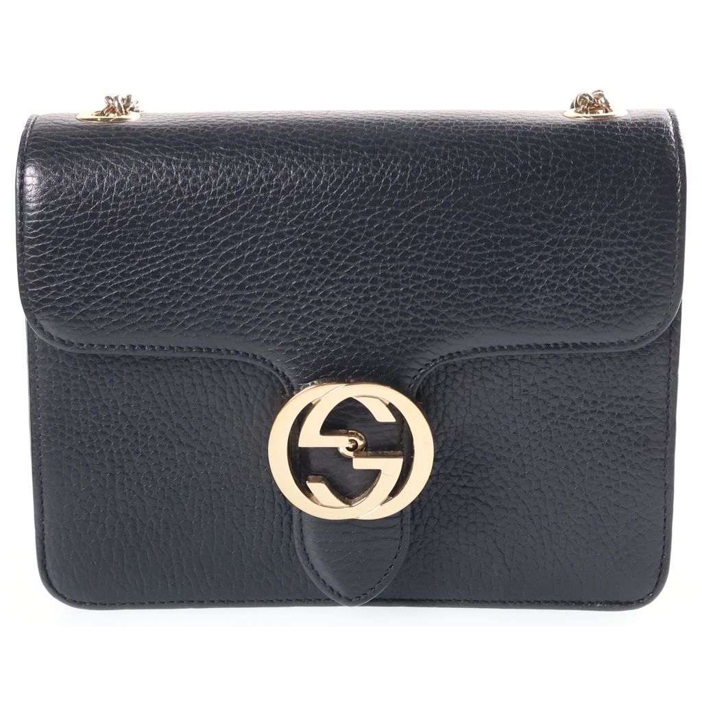 Gucci Interlocking G Leather Chain Shoulder Bag Gold Black