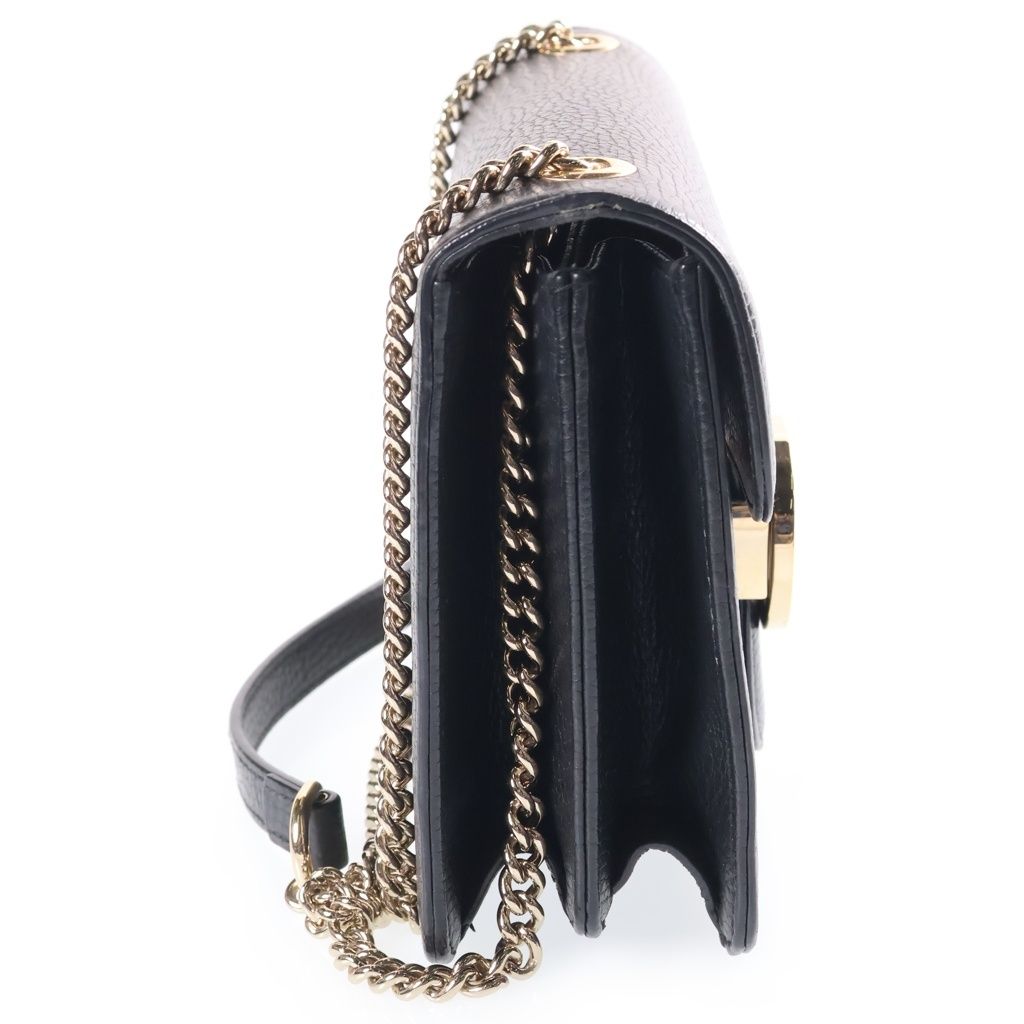 Gucci Interlocking G Leather Chain Shoulder Bag Gold Black — view 3