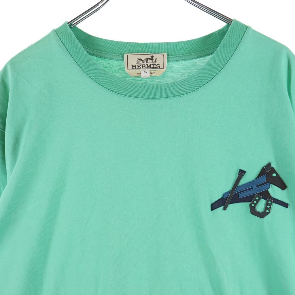Hermes 22 SS Hose Leather Motif Patch Crew Neck Short Sleeve T-Shirt Green — view 3