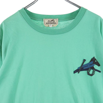 Hermes 22 SS Hose Leather Motif Patch Crew Neck Short Sleeve T-Shirt Green — view 3