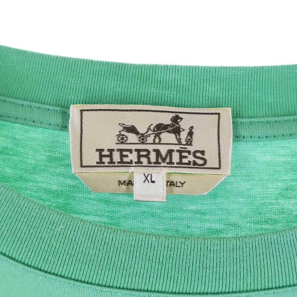 Hermes 22 SS Hose Leather Motif Patch Crew Neck Short Sleeve T-Shirt Green — view 6