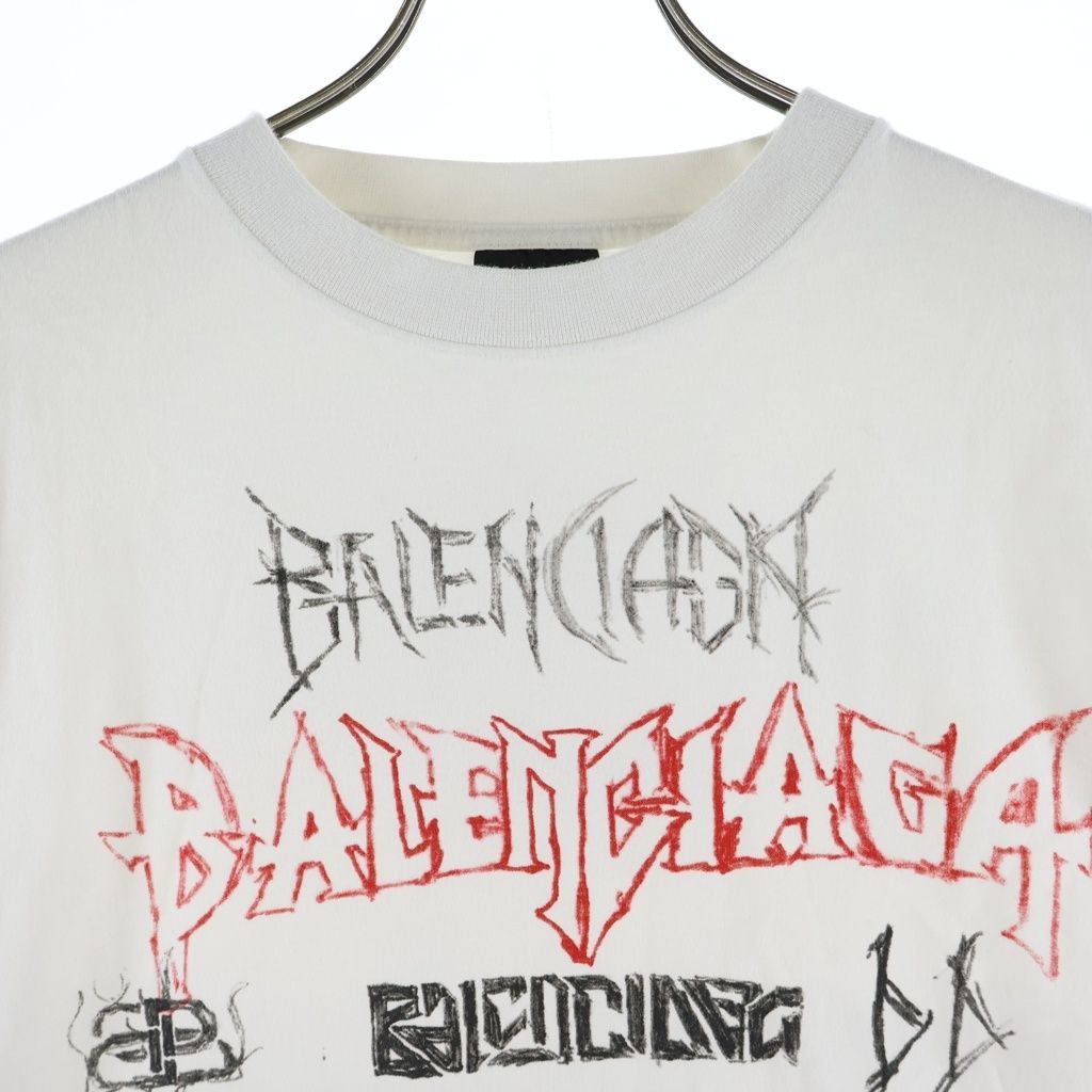 Balenciaga 24 SS Metal Logo Print Crew Neck Short Sleeve T-Shirt White — view 3
