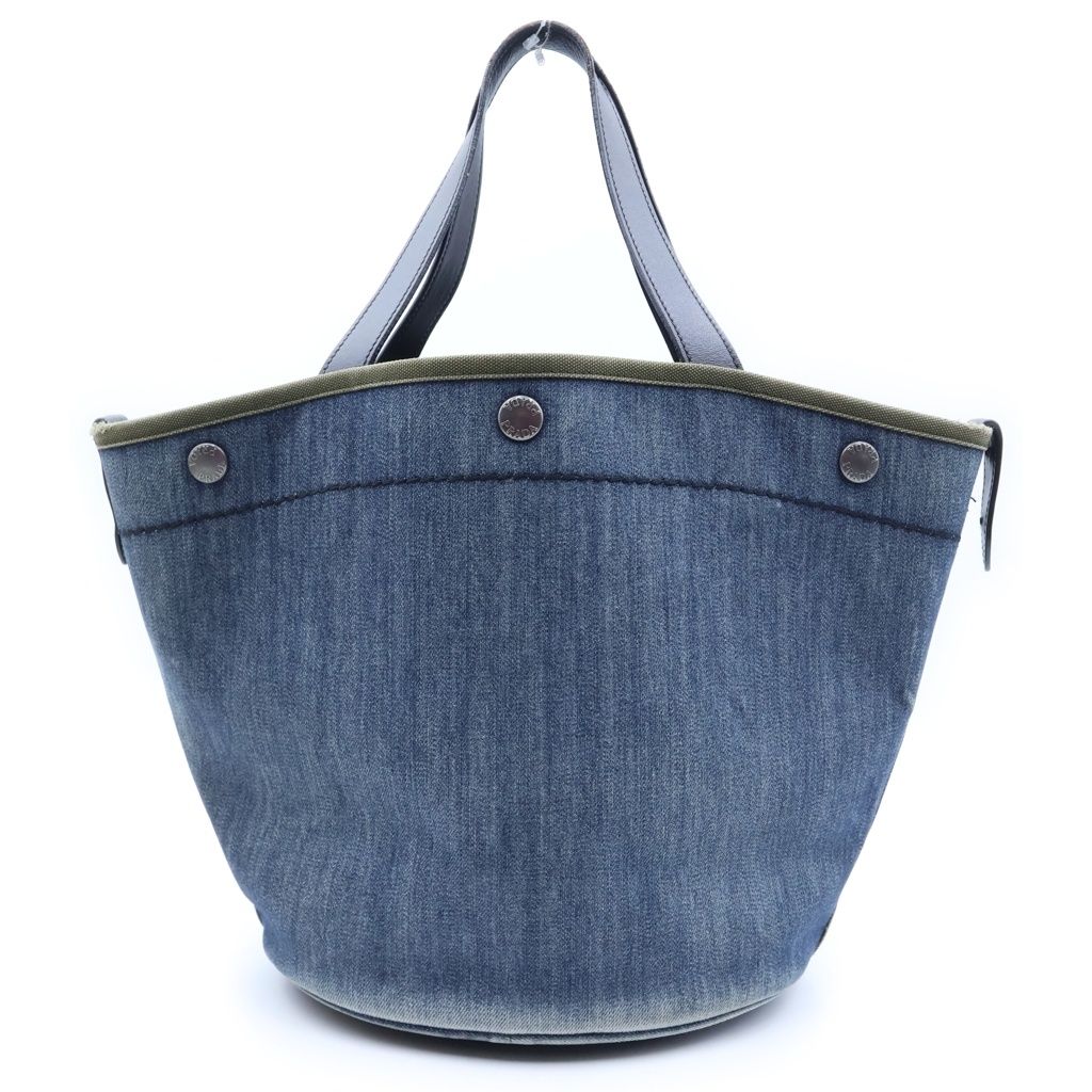 Prada Bucket Shape Tote Bag Indigo Blue Black Denim Leather — view 2
