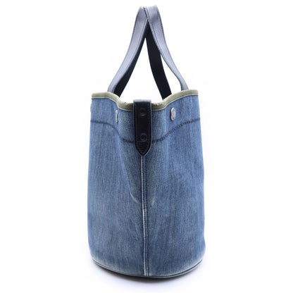 Prada Bucket Shape Tote Bag Indigo Blue Black Denim Leather — view 3