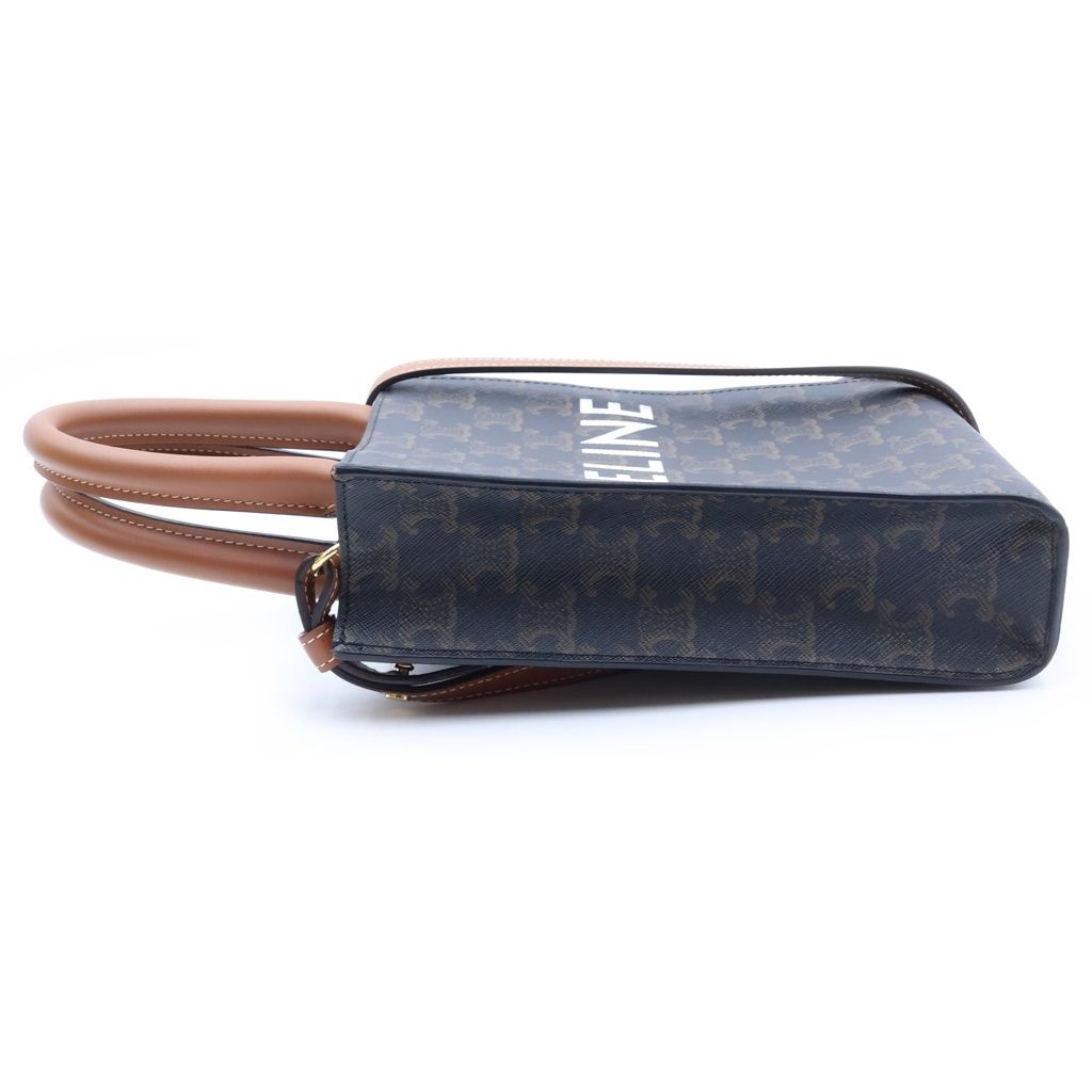 Celine Triomphe Vertical Cabas Mini 2-Way Shoulder Bag Brown Leather Gold — view 3