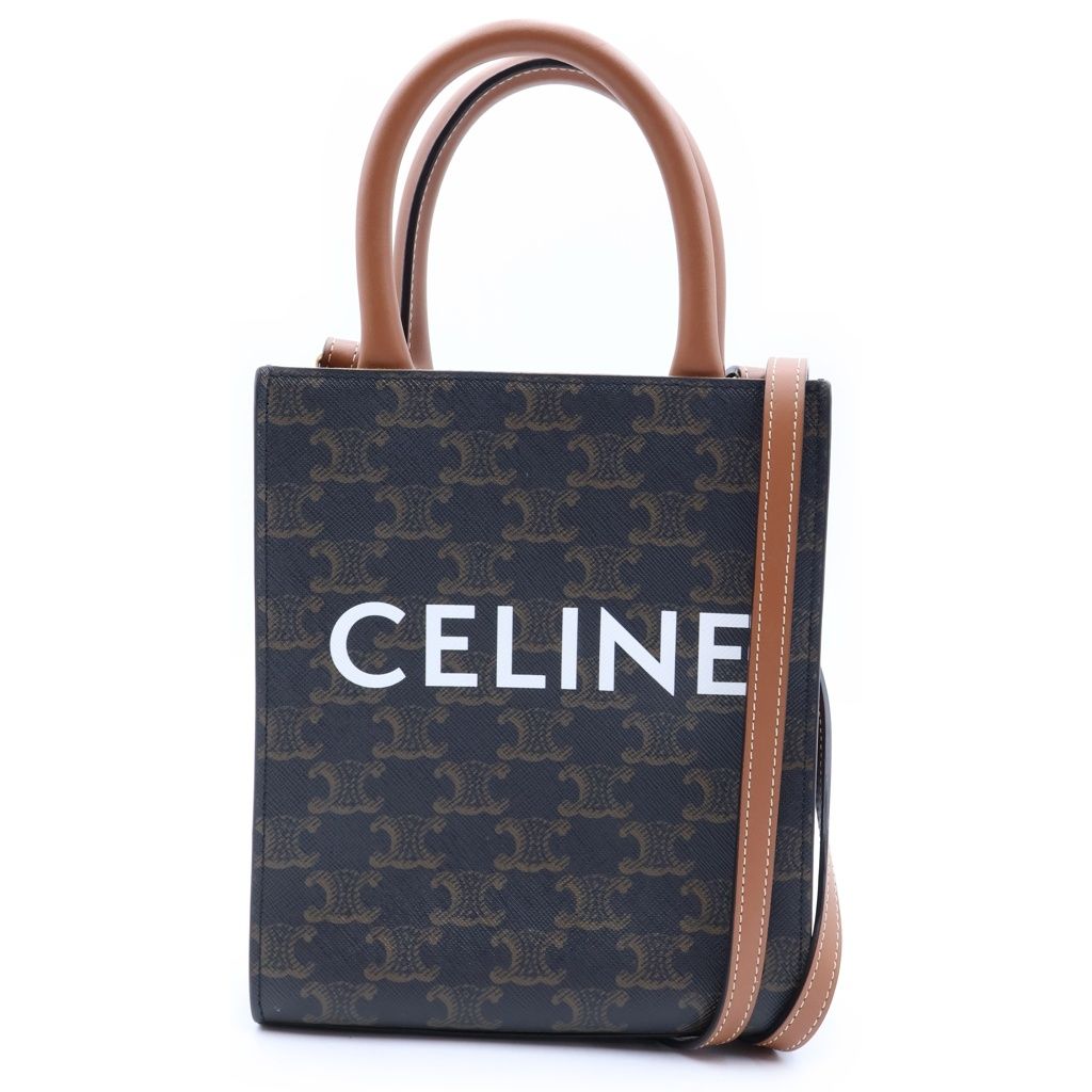 Celine Triomphe Vertical Cabas Mini 2-Way Shoulder Bag Brown Leather Gold