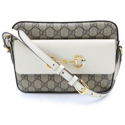 Gucci Horsebit 1955 Shoulder Bag Small GG Canvas Leather White Beige