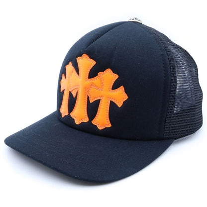 Chrome Hearts Track Khaki Cap 3 Cemetery Leather Patch Mesh Cap Black Orange Hat