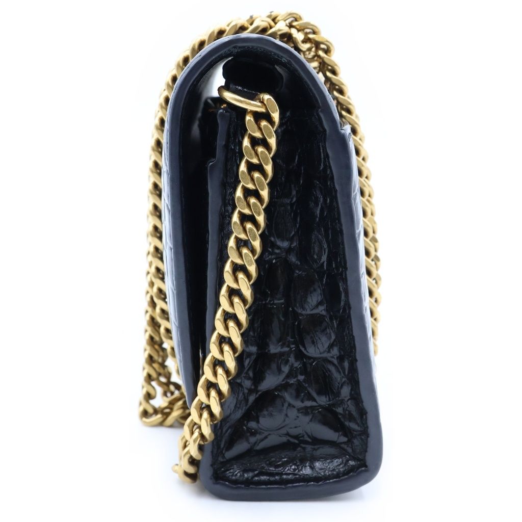 Balenciaga Hourglass Chain Mini Wallet Croco Embossed Leather Black — view 3