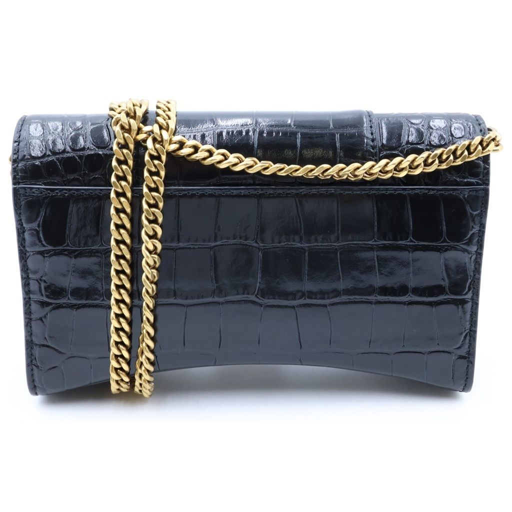 Balenciaga Hourglass Chain Mini Wallet Croco Embossed Leather Black — view 2
