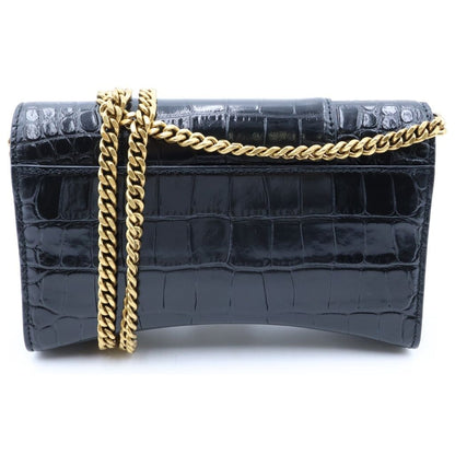 Balenciaga Hourglass Chain Mini Wallet Croco Embossed Leather Black — view 2