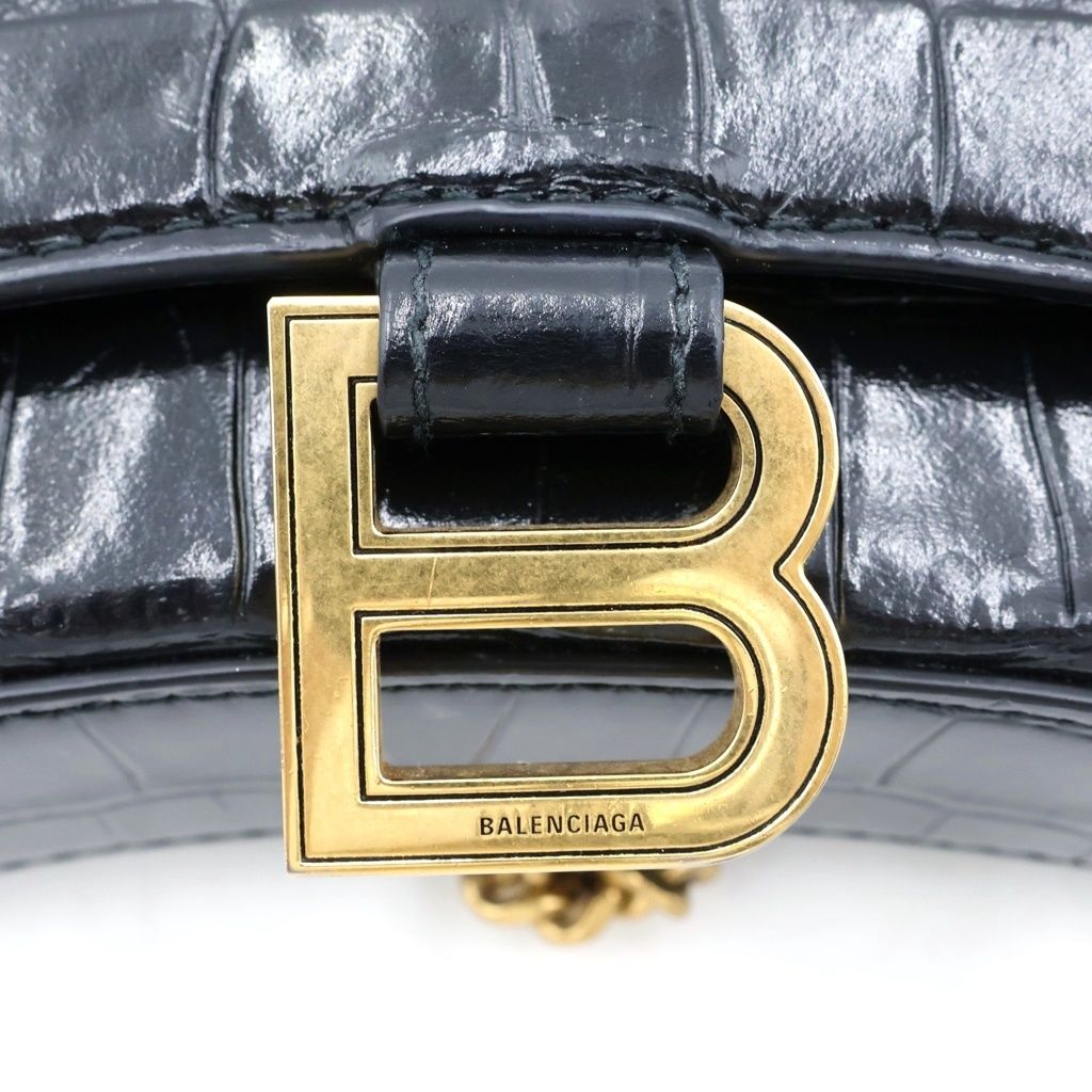 Balenciaga Hourglass Chain Mini Wallet Croco Embossed Leather Black — view 6