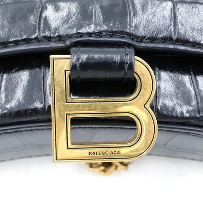 Balenciaga Hourglass Chain Mini Wallet Croco Embossed Leather Black — view 6