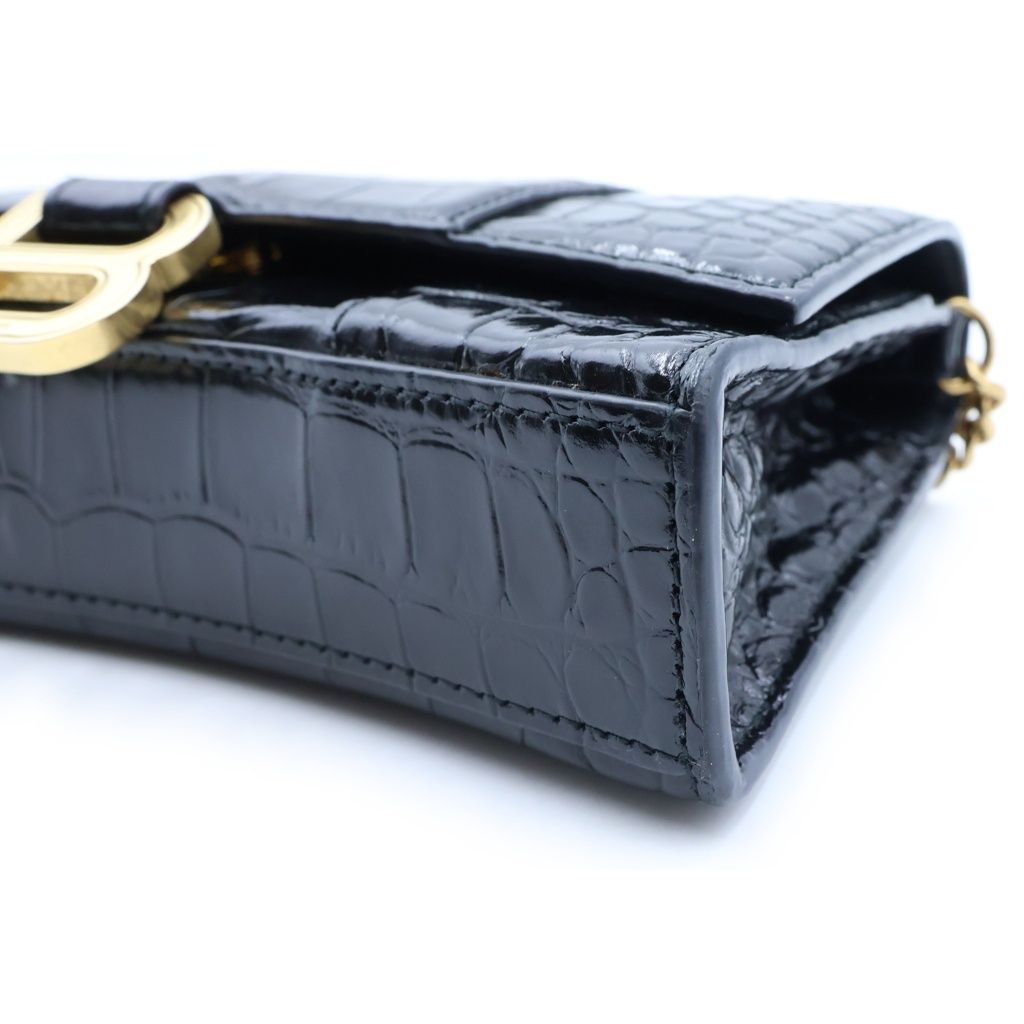 Balenciaga Hourglass Chain Mini Wallet Croco Embossed Leather Black — view 5