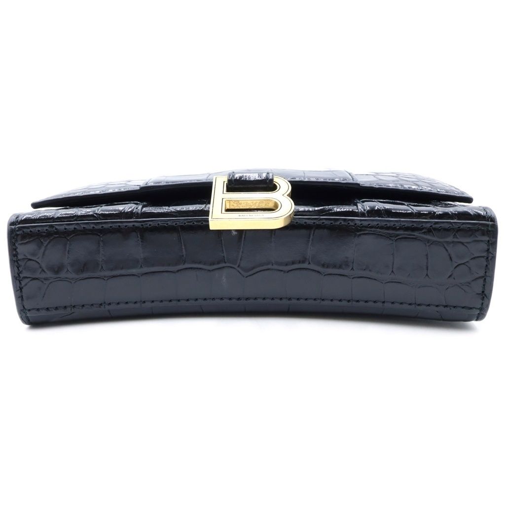 Balenciaga Hourglass Chain Mini Wallet Croco Embossed Leather Black — view 4