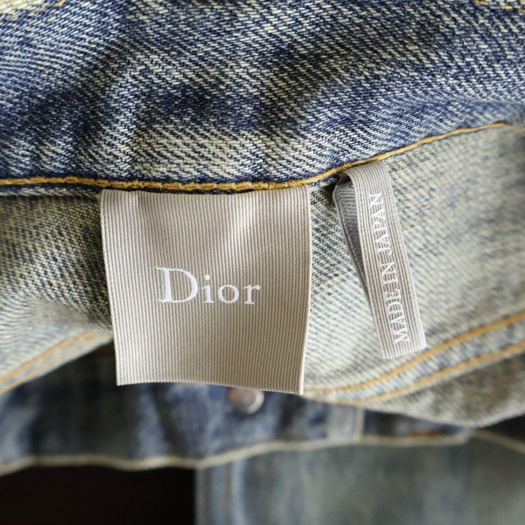 Dior Regular Fit Cotton Twill Jeans Fit Button Fly Patchwork Denim Pants Indigo — view 7