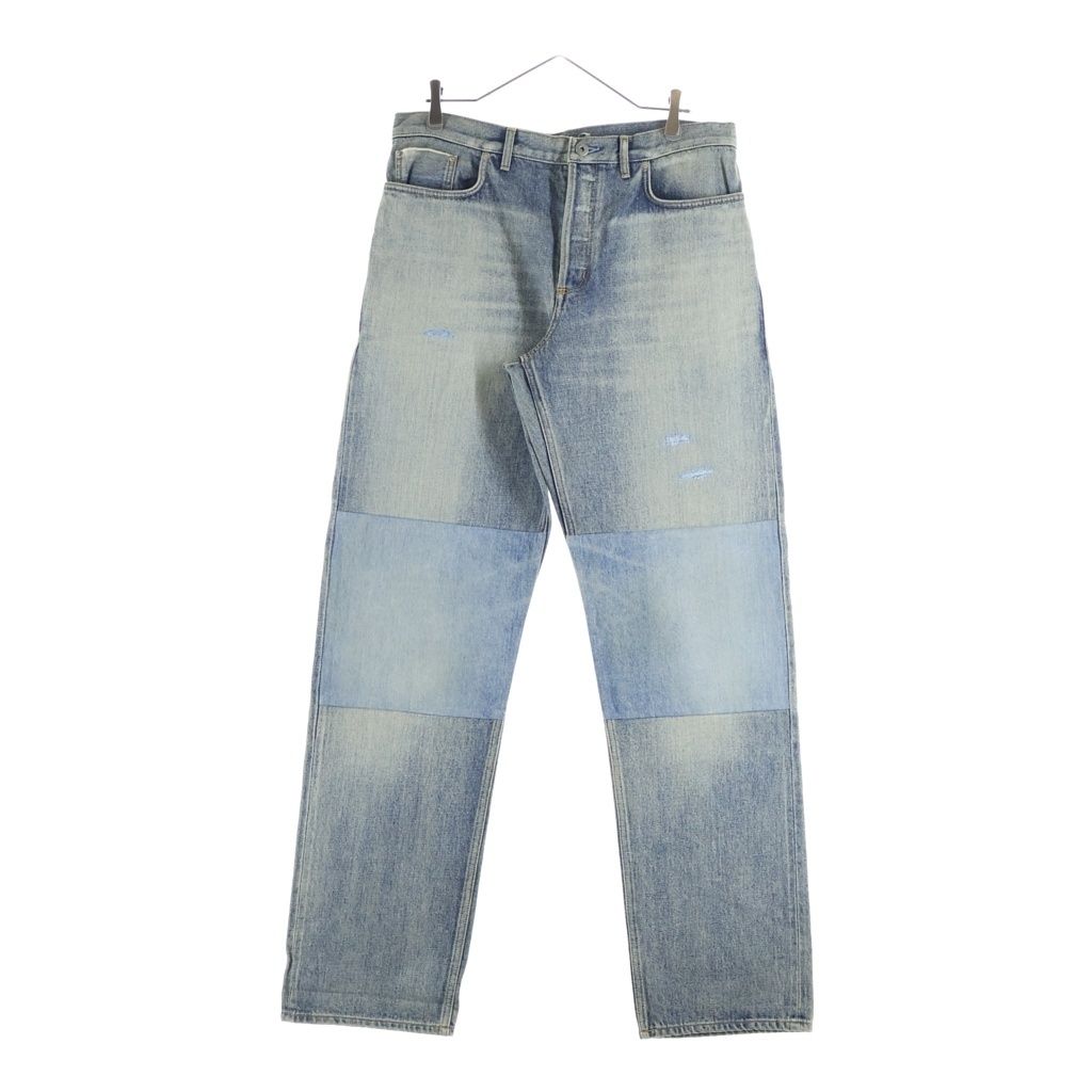 Dior Regular Fit Cotton Twill Jeans Fit Button Fly Patchwork Denim Pants Indigo