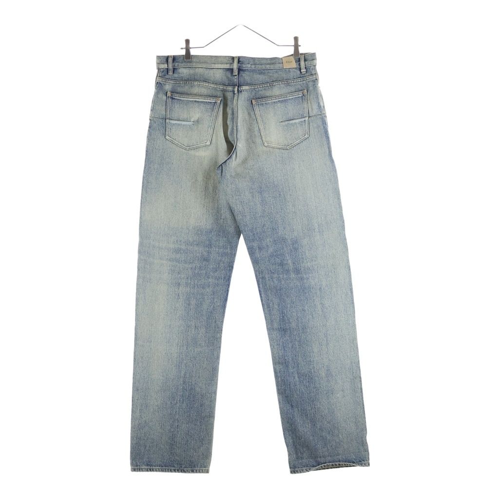 Dior Regular Fit Cotton Twill Jeans Fit Button Fly Patchwork Denim Pants Indigo — view 2