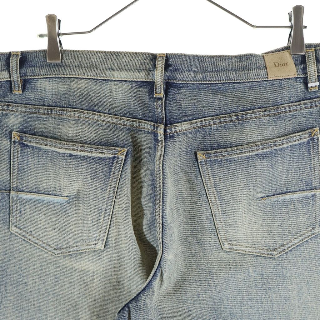 Dior Regular Fit Cotton Twill Jeans Fit Button Fly Patchwork Denim Pants Indigo — view 4