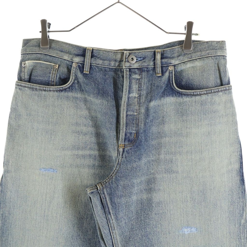 Dior Regular Fit Cotton Twill Jeans Fit Button Fly Patchwork Denim Pants Indigo — view 3
