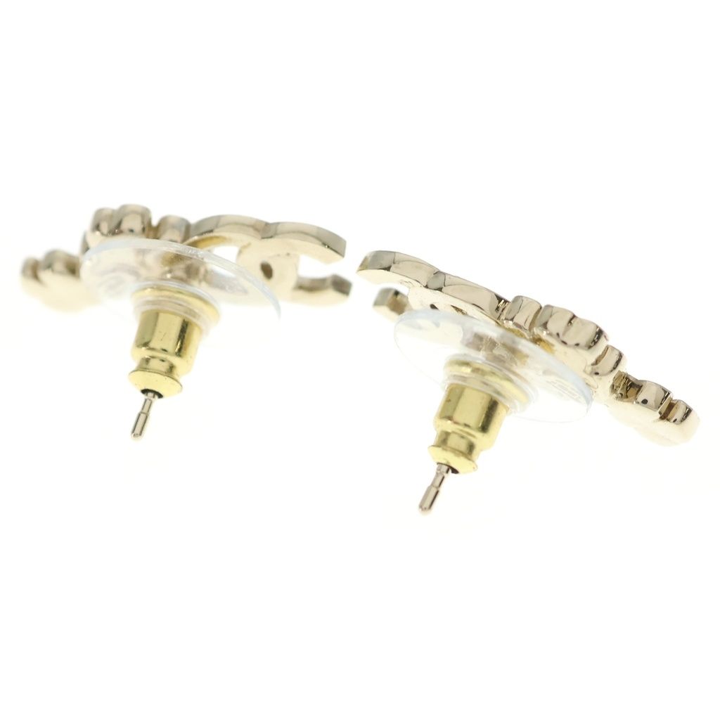 Chanel CC Logo Camellia Earrings Metal Gold Black White Rhinestone — view 2