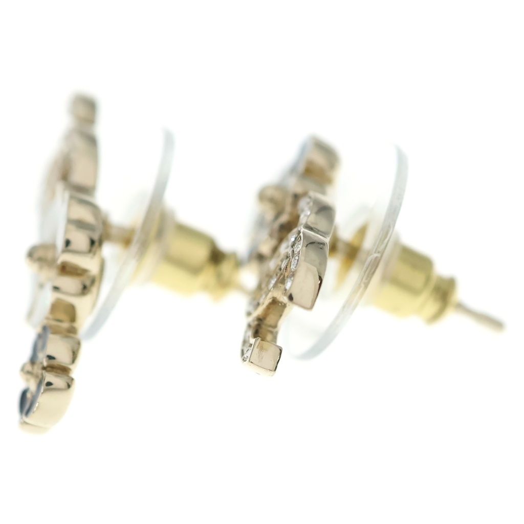 Chanel CC Logo Camellia Earrings Metal Gold Black White Rhinestone — view 3