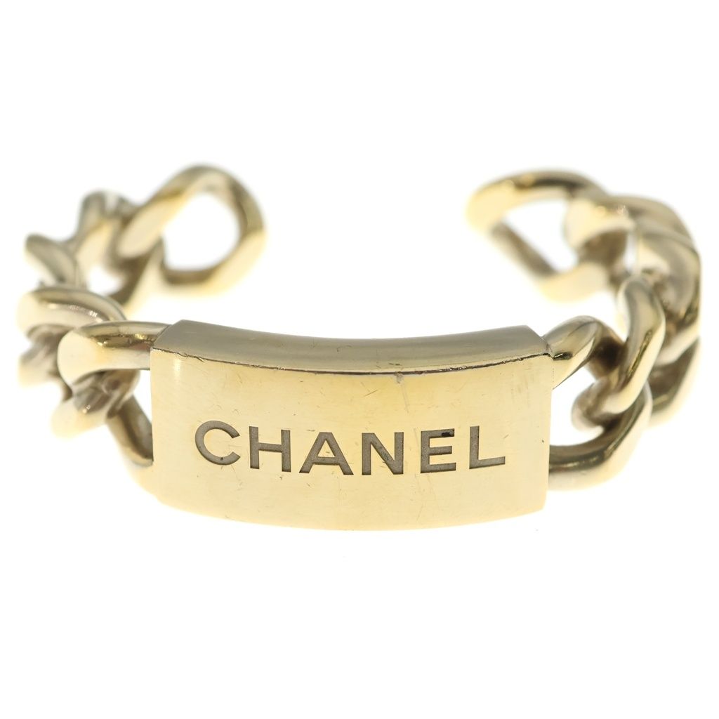 Chanel Logo Bangle Chain Motif Bracelet Metal Gold with Bean