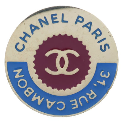 Chanel 31 Rue Cambon Round Pin Brooch Logo CC Blue Red Gold Metal