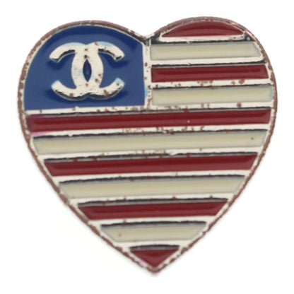 Chanel CC Logo American Heart Pin Brooch National Flag Pattern Multicolor