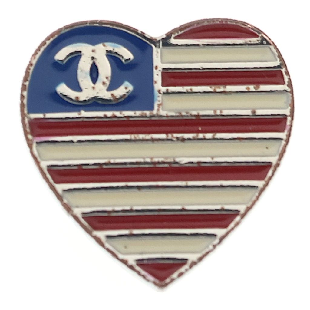 Chanel CC Logo American Heart Pin Brooch National Flag Pattern Multicolor — view 7