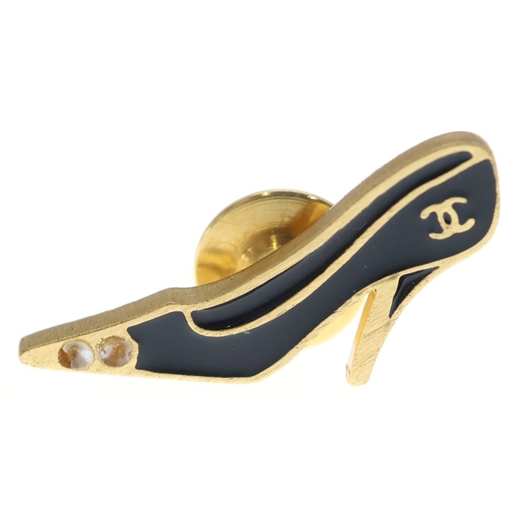 Chanel CC Logo High Heels Brooch with Metal Gold Black Bean