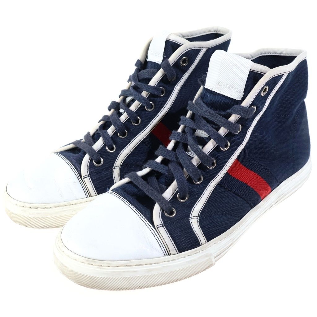 Gucci Sherry Line Canvas Leather High Top Sneakers Navy White — view 2