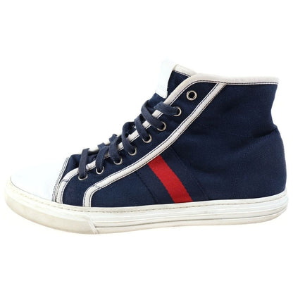 Gucci Sherry Line Canvas Leather High Top Sneakers Navy White