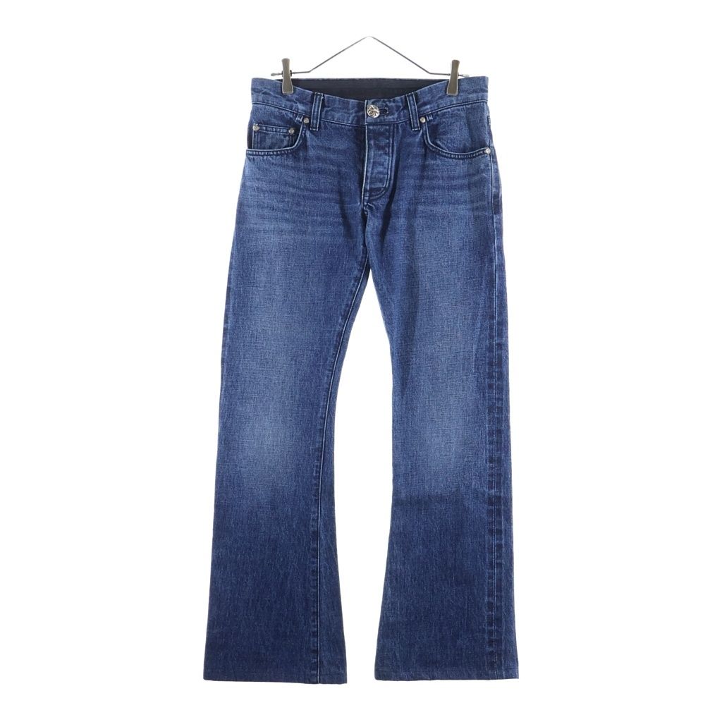 Chrome Hearts 5 Pkt Flare Denim Pants Cross Ball Button Fly Indigo