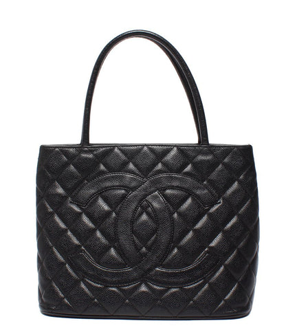 Chanel Tote Bag Silver Quilted Caviar Leather Reprint CC Logo