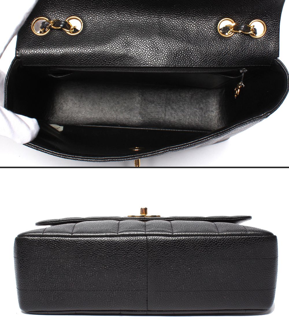 Chanel Chain Shoulder Bag Gold Double Single Flap Caviar Leather Mademoiselle — view 3