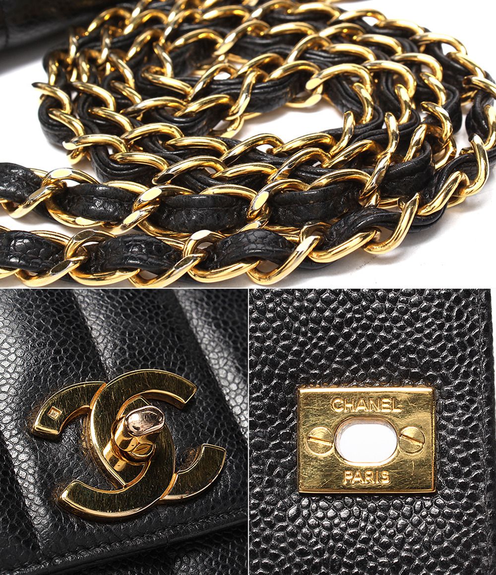 Chanel Chain Shoulder Bag Gold Double Single Flap Caviar Leather Mademoiselle — view 6