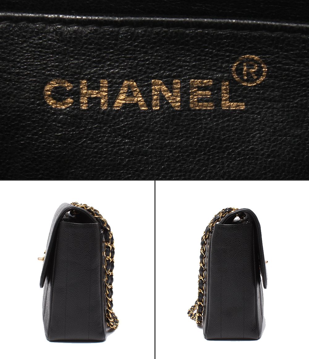 Chanel Chain Shoulder Bag Gold Double Single Flap Caviar Leather Mademoiselle — view 4