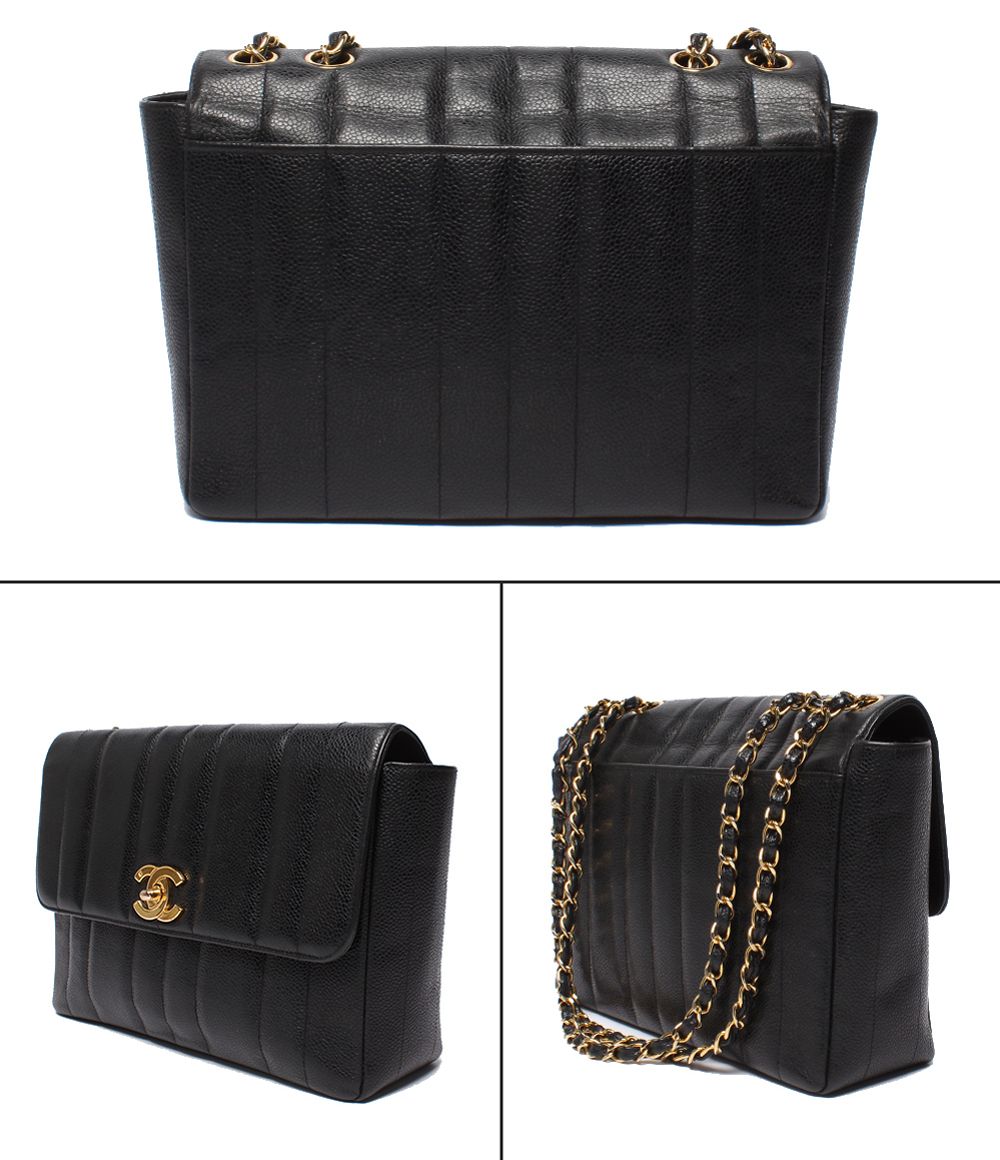 Chanel Chain Shoulder Bag Gold Double Single Flap Caviar Leather Mademoiselle — view 2