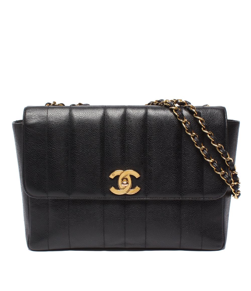 Chanel Chain Shoulder Bag Gold Double Single Flap Caviar Leather Mademoiselle
