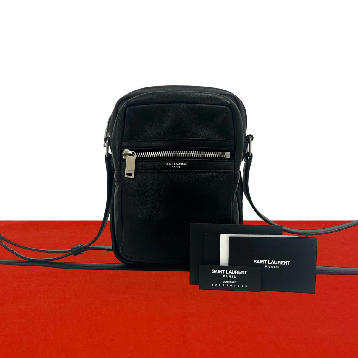 Saint Laurent Paris Sid Logo Leather Shoulder Bag Pochette Crossbody Black