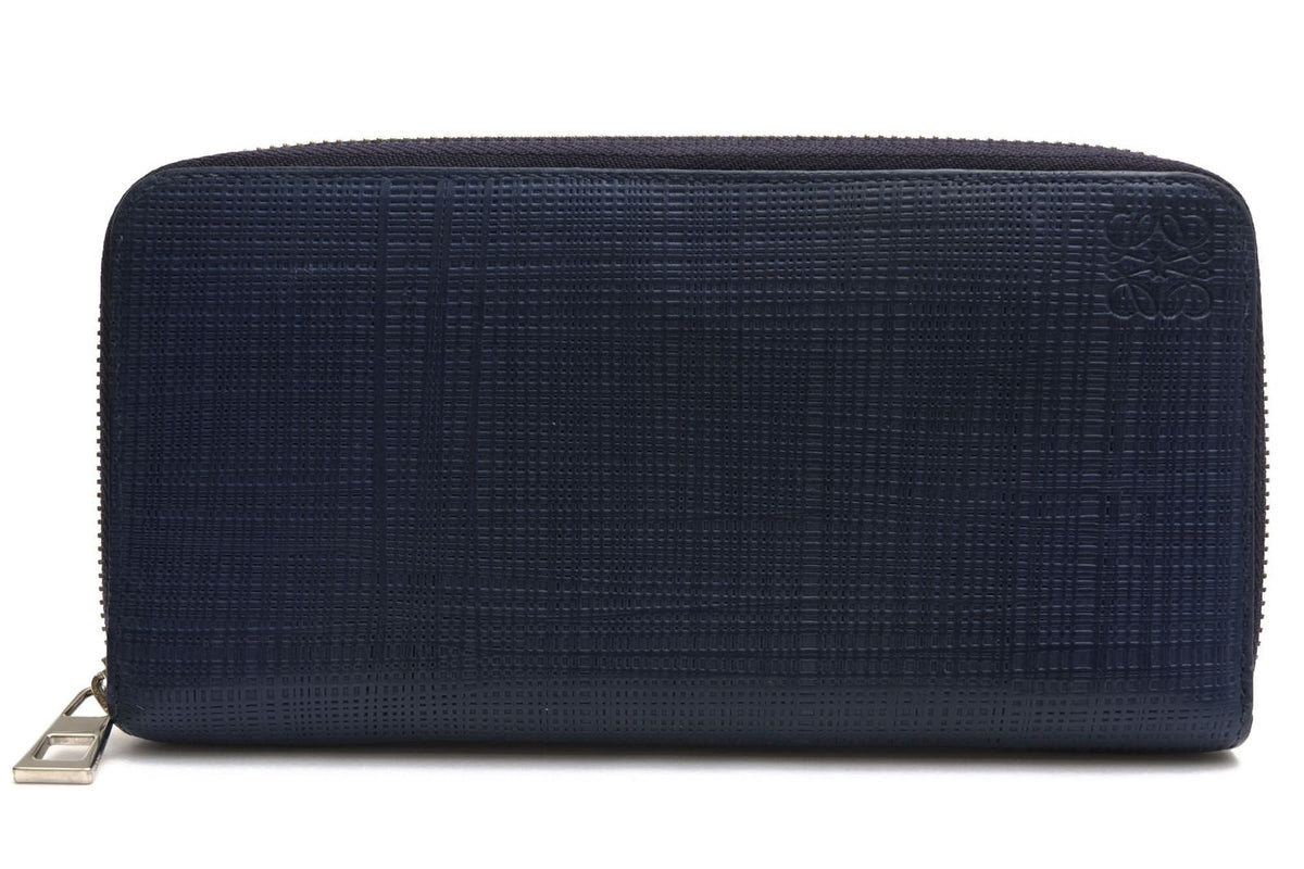 Loewe Wallet Leather Navy Zip Around Anagram Embossed Coin Purse Round