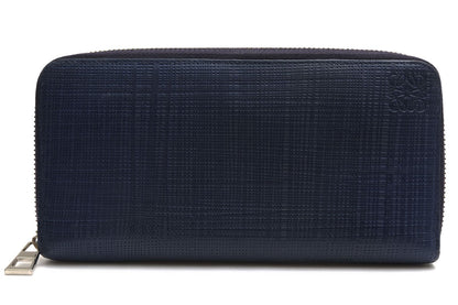 Loewe Wallet Leather Navy Zip Around Anagram Embossed Coin Purse Round