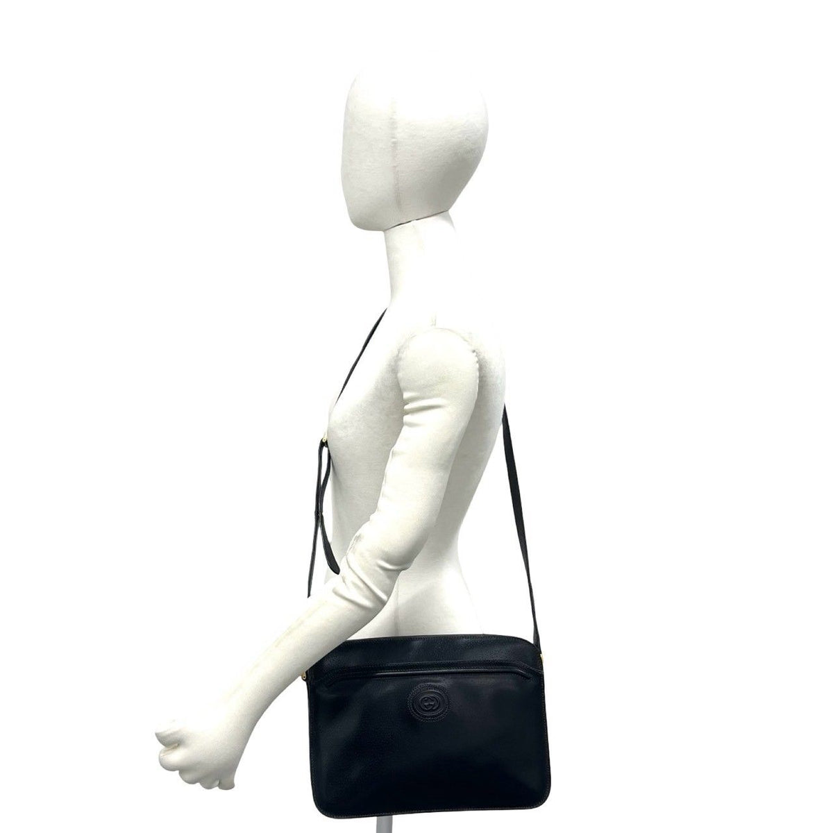 Gucci Vintage Interlocking G GG Logo Leather Shoulder Bag Pochette Black — view 2