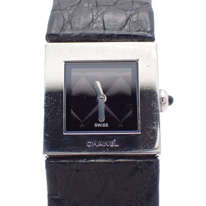 Chanel Quilted Quartz Watch Black Dial Leather Strap D Buckle