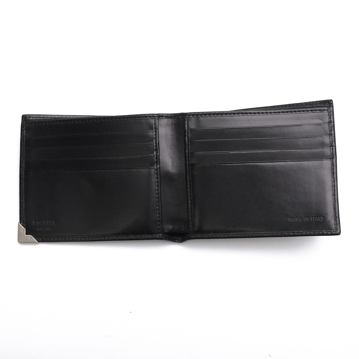 Prada Wallet Leather Black Portatrucco Vitello Box Billfold No Coin Purse Bifold — view 6