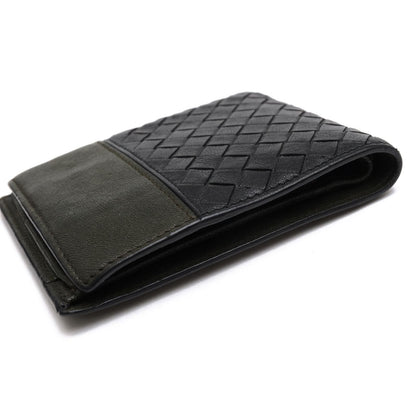 Bottega Veneta Wallet Leather Olive Khaki Bicolor Coin Purse Bifold Mesh — view 3