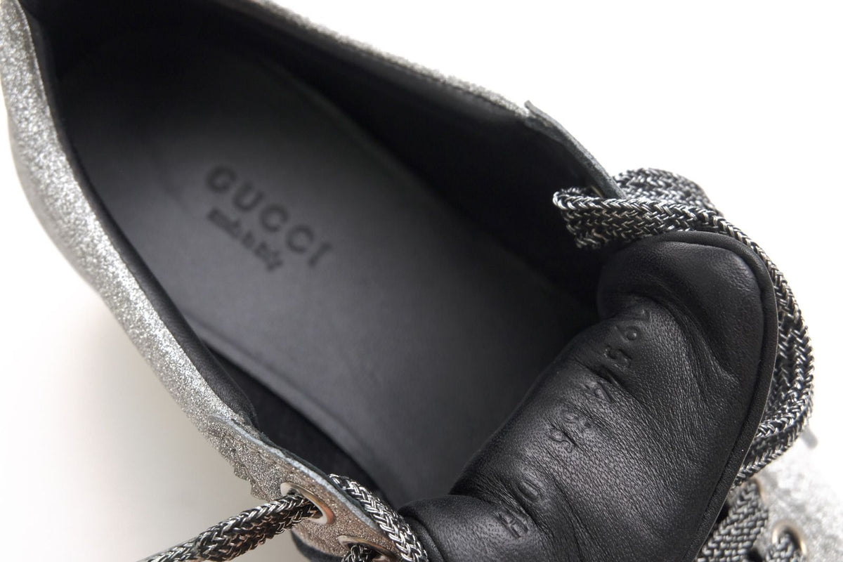 Gucci Sneakers Low Cut Leather Silver Bambi GG Low Top Signature Web Studs — view 8